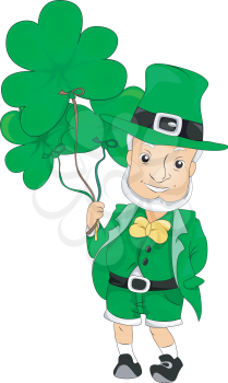 Royalty Free Clipart Image of a Leprechaun With a Shamrock