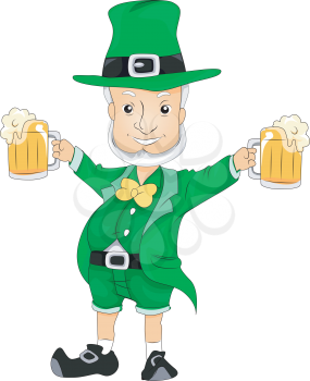 Royalty Free Clipart Image of a Leprechaun With Beer