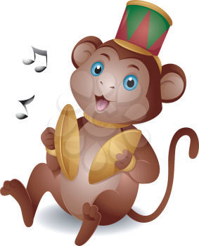 Royalty Free Clipart Image of a Monkey With Cymbals