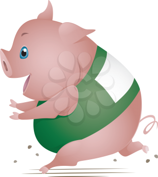 Royalty Free Clipart Image of a Pig in a Race