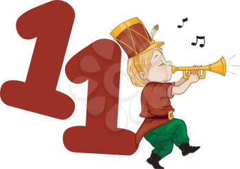 Royalty Free Clipart Image of a Piper on the Number Eleven