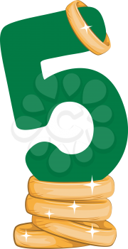 Royalty Free Clipart Image of a Number Five With Gold Rings