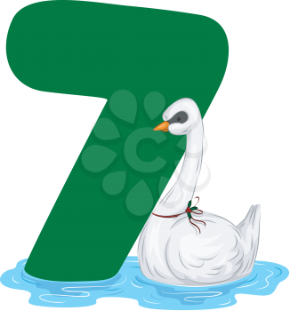 Royalty Free Clipart Image of a Swan and a Seven
