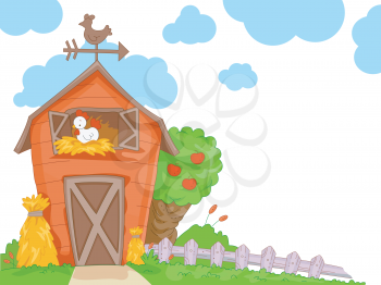 Royalty Free Clipart Image of a Country Scene With a Barn