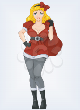 Royalty Free Clipart Image of a Woman in a Santa Suit