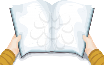 Royalty Free Clipart Image of a Blank Book Held Open by a Pair of Hands