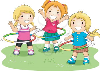 Royalty Free Clipart Image of Girls With Hula Hoops