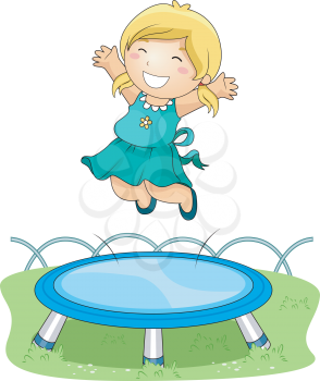 Royalty Free Clipart Image of a Girl Jumping on a Trampoline
