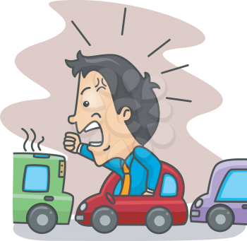 Royalty Free Clipart Image of an Angry Man in Traffic
