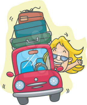 Royalty Free Clipart Image of a Woman in a Car With 