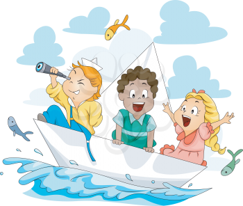 Royalty Free Clipart Image of a Paper Boat Full of Friends