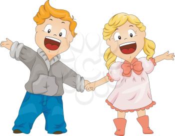 Royalty Free Clipart Image of Two Happy Children, Holding Hands