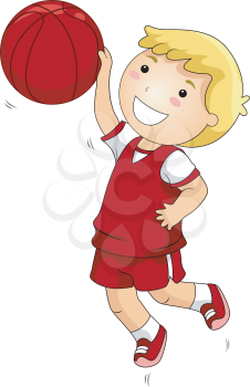 Royalty Free Clipart Image of a Little Boy Playing Basketball