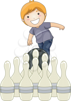 Royalty Free Clipart Image of a Boy Bowling