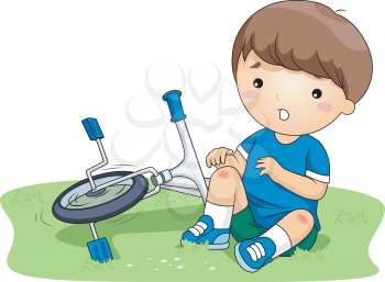 Royalty Free Clipart Image of a Child Who Fell Off a Bike