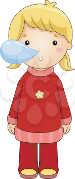 Royalty Free Clipart Image of a Girl With a Bubble at Her Nose