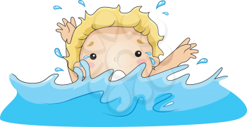 Royalty Free Clipart Image of a Child in Trouble in the Water