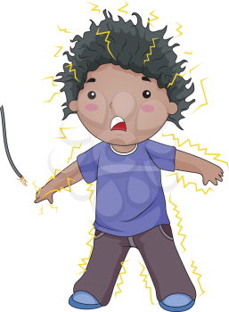 Royalty Free Clipart Image of a Child Touching an Electrical Wire