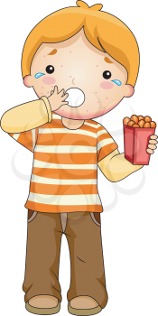 Royalty Free Clipart Image of a Child Reacting to Food