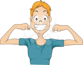 Royalty Free Clipart Image of a Skinny Guy Showing His Muscles