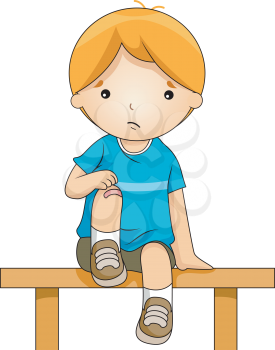 Royalty Free Clipart Image of a Child With a Bandaged Knee