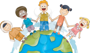 Illustration of Kids of Different Races Joining Hands to Represent Diversity