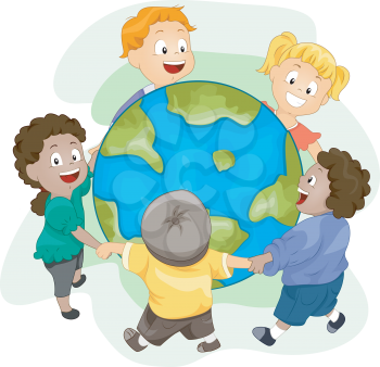 Illustration of Kids Playing Around a Huge Globe
