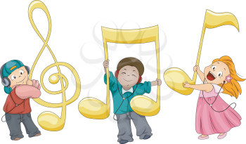 Royalty Free Clipart Image of Children Playing With Music Notes