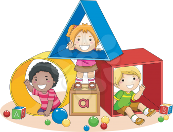 Royalty Free Clipart Image of Children and Blocks