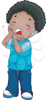 Royalty Free Clipart Image of a Boy Holding His Face and Crying