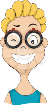 Royalty Free Clipart Image of a Child With Big Round Glasses