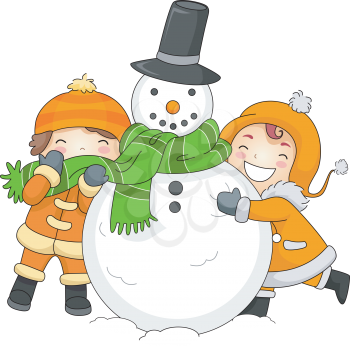 Royalty Free Clipart Image of Children Playing in the Snow