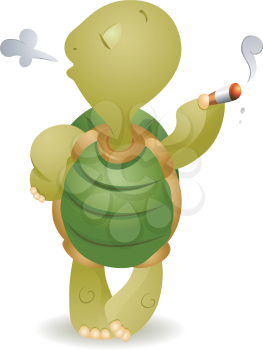 Royalty Free Clipart Image of a Smoking Turtle