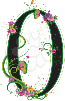Royalty Free Clipart Image of a Floral Zero