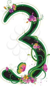 Royalty Free Clipart Image of a Floral Three