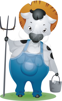 Royalty Free Clipart Image of a Cow Farmer