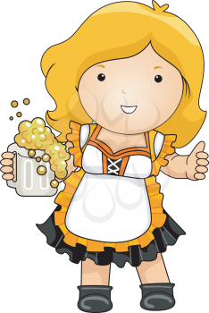 Royalty Free Clipart Image of a Woman in an Dirndl With a Beer