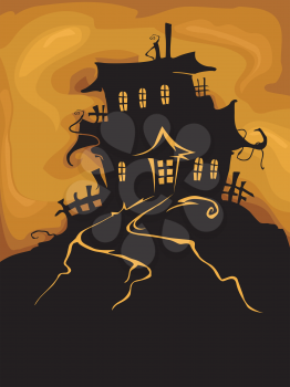 Royalty Free Clipart Image of a Haunted House Silhouette