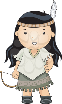 Royalty Free Clipart Image of a Girl in a Native Costume