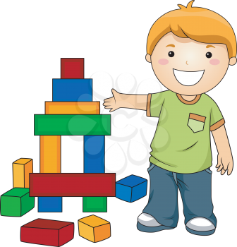 Royalty Free Clipart Image of a Boy With Blocks