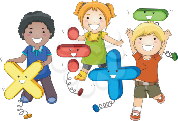 Royalty Free Clipart Image of Children With Math Symbols