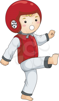 Royalty Free Clipart Image of a Child Doing Tae Kwon Do