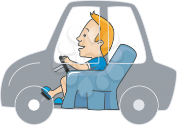 Royalty Free Clipart Image of a Man in a Car Shadow