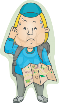 Royalty Free Clipart Image of a Backpacker Reading a Map