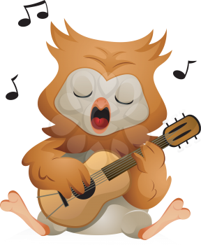 Royalty Free Clipart Image of an Owl Playing a Guitar
