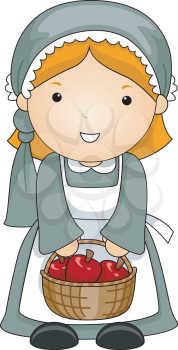 Royalty Free Clipart Image of a Pilgrim Woman With Apples
