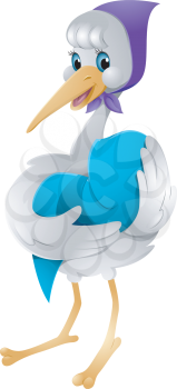 Royalty Free Clipart Image of a Stork With a Baby