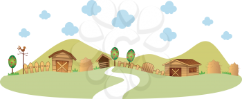 Royalty Free Clipart Image of a Farm Scene