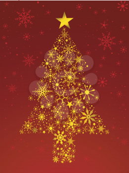 Royalty Free Clipart Image of a Snowflake Gold Christmas Tree