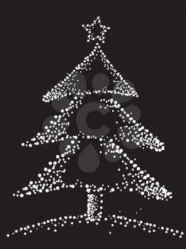 Royalty Free Clipart Image of a White Christmas Tree on a Black Background